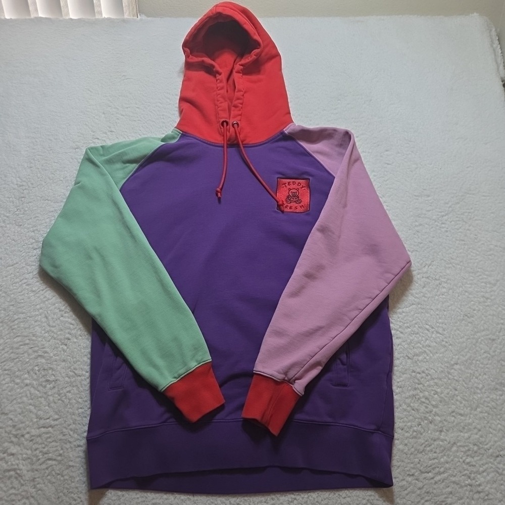 TEDDY FRESH Sweatshirt‎ Mens Large Hoodie Color Block Hooded Pockets Multicolor